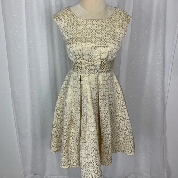 Modcloth | Dresses | Geode Modcloth Retro Creamgold Brocade Dress | Poshmark